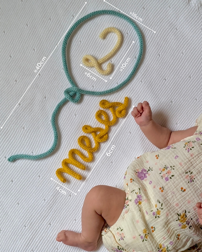 medidas figura decorativa en lana globo 12 meses con pierna de bebe 